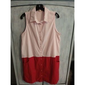 Review  collared button down knee length dress pink & red Large Classic